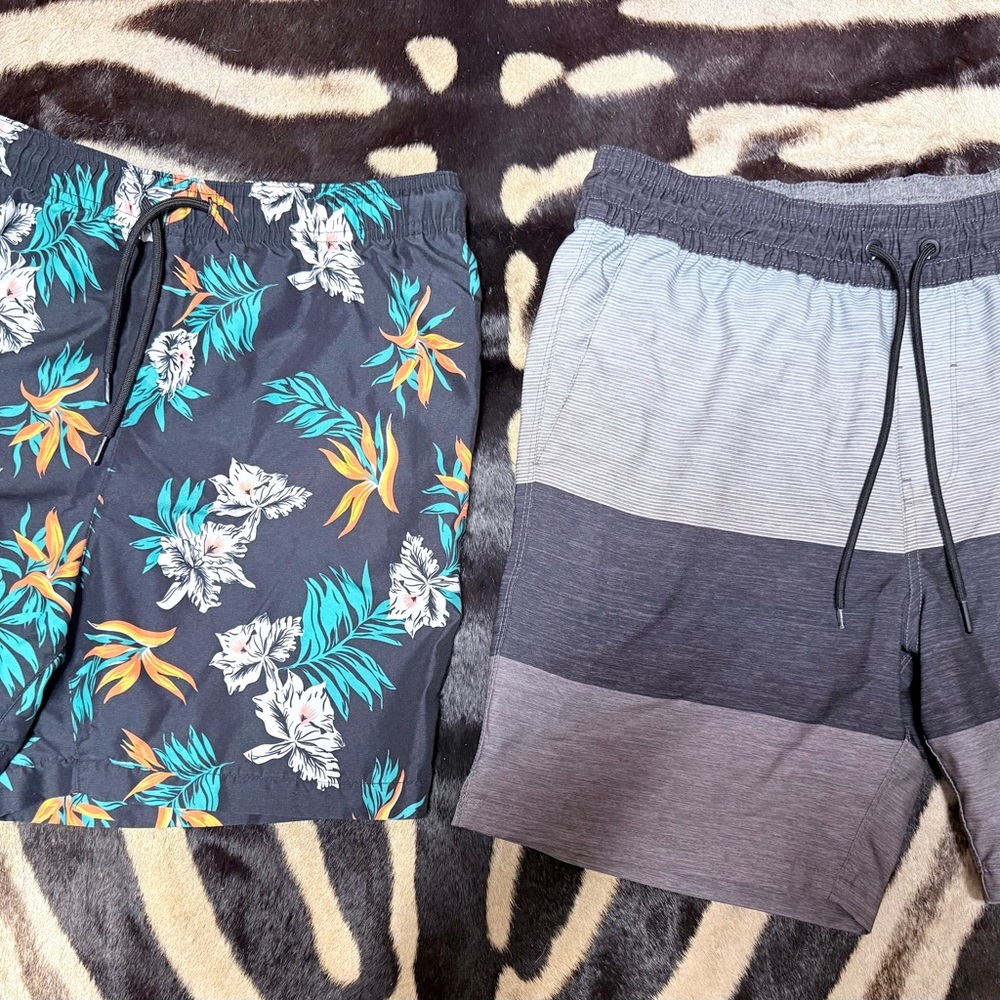 Hurley Floral and Striped Swim Trunks